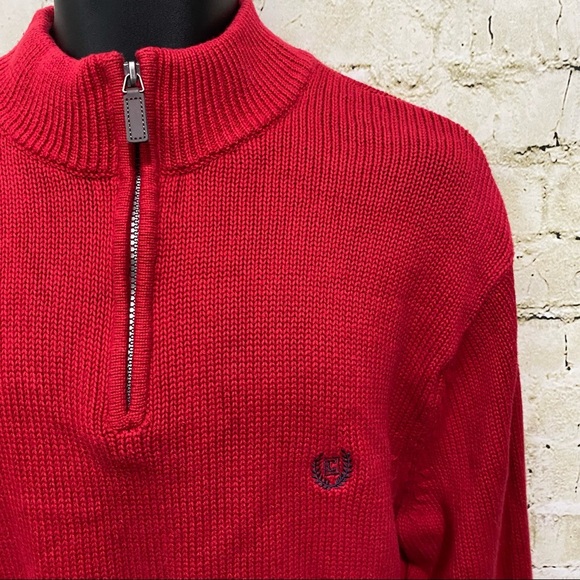 Chaps Red Cotton Knit 1/4 Zip Pullover Sweater - Picture 2 of 4